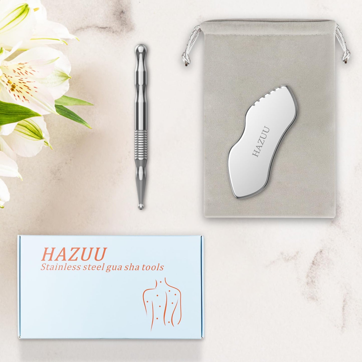 HAZUU Stainless Steel Gua Sha Tool & Acupuncture Pen – Deep Tissue Massage (JGS-3)