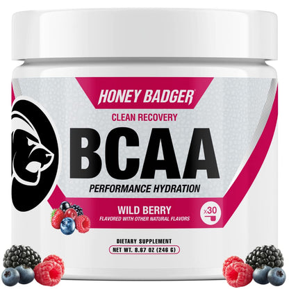 Honey Badger BCAA + EAA Powder – Vegan, Sugar Free, 30 Servings