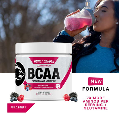 Honey Badger BCAA + EAA Powder – Vegan, Sugar Free, 30 Servings
