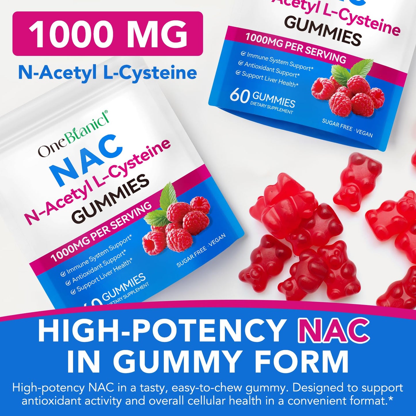 HBIKCLYC NAC Gummies | NAC Supplement for Immune Support | Sugar-Free, Non-GMO | 60 Count