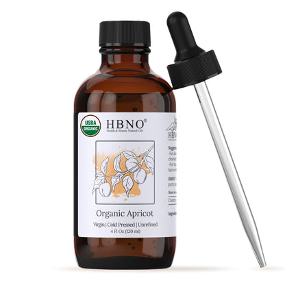 HBNO Organic Virgin Apricot Oil - 4 oz (120 ml) Value Size for Shampoos, Conditioners, Lip Balms, Face Wash, Lotions & Skin Care