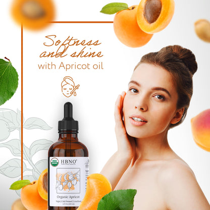 HBNO Organic Virgin Apricot Oil - 4 oz (120 ml) Value Size for Shampoos, Conditioners, Lip Balms, Face Wash, Lotions & Skin Care