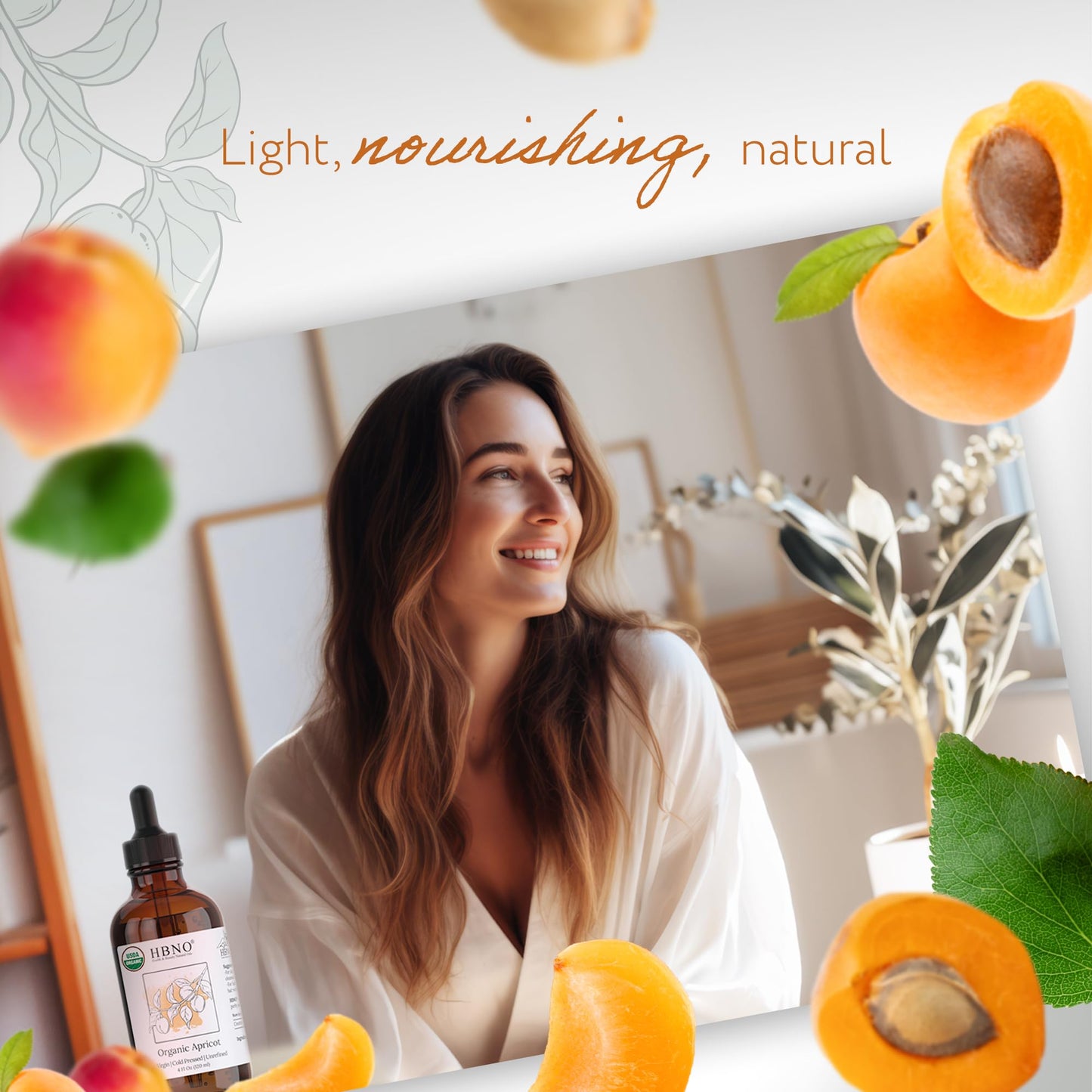 HBNO Organic Virgin Apricot Oil - 4 oz (120 ml) Value Size for Shampoos, Conditioners, Lip Balms, Face Wash, Lotions & Skin Care