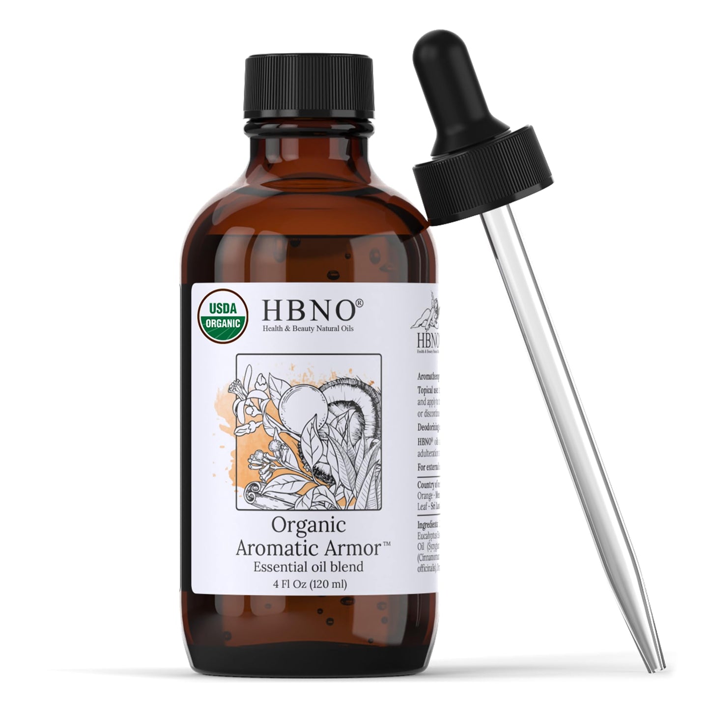 HBNO Organic Aromatic Armor Blend (Comparable to Thieves) - 4 oz / 120 ml - Organic Essential Oil for Cleaning, Aromatherapy, DIY & Diffuser