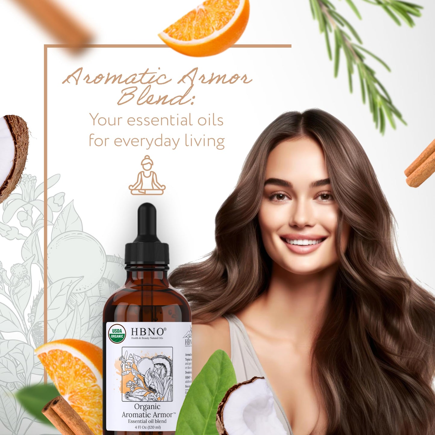 HBNO Organic Aromatic Armor Blend (Comparable to Thieves) - 4 oz / 120 ml - Organic Essential Oil for Cleaning, Aromatherapy, DIY & Diffuser