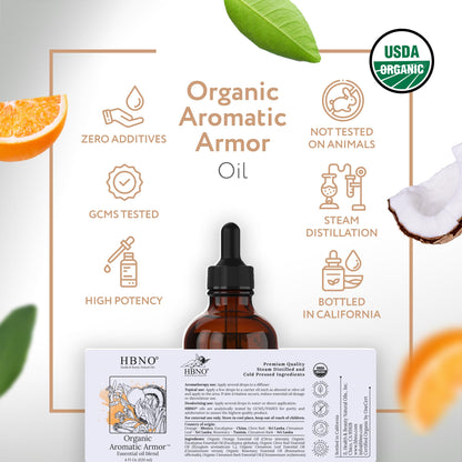 HBNO Organic Aromatic Armor Blend (Comparable to Thieves) - 4 oz / 120 ml - Organic Essential Oil for Cleaning, Aromatherapy, DIY & Diffuser