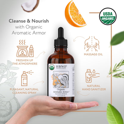 HBNO Organic Aromatic Armor Blend (Comparable to Thieves) - 4 oz / 120 ml - Organic Essential Oil for Cleaning, Aromatherapy, DIY & Diffuser