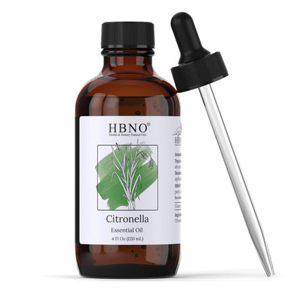 HBNO California Bottled Citronella Essential Oil 4 fl oz (120ml) - Natural Citronella Oil - Perfect for Cleaning, Aromatherapy, DIY, Soap & Diffuser