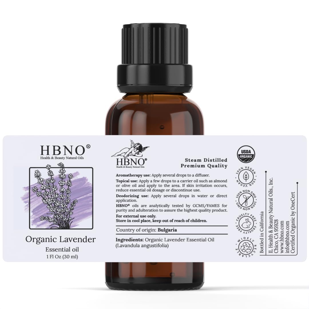 HBNO California Organic Lavender Essential Oil – 1 fl oz (30ml) | USDA Certified Organic