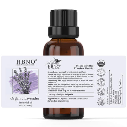 HBNO California Organic Lavender Essential Oil – 1 fl oz (30ml) | USDA Certified Organic