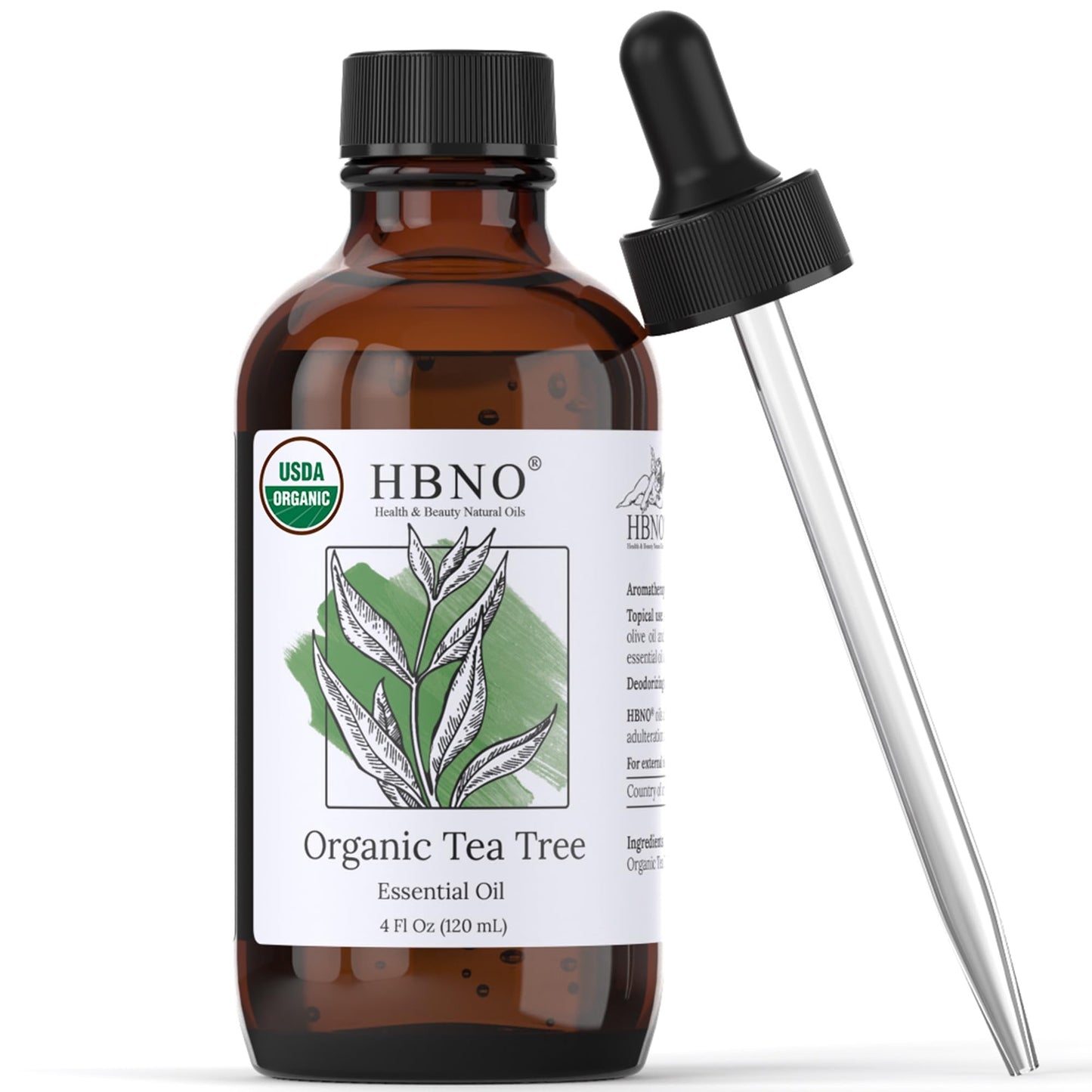 HBNO California Organic Tea Tree Oil for Skin & Hair - 4 fl oz (120 ml) | USDA Certified Organic