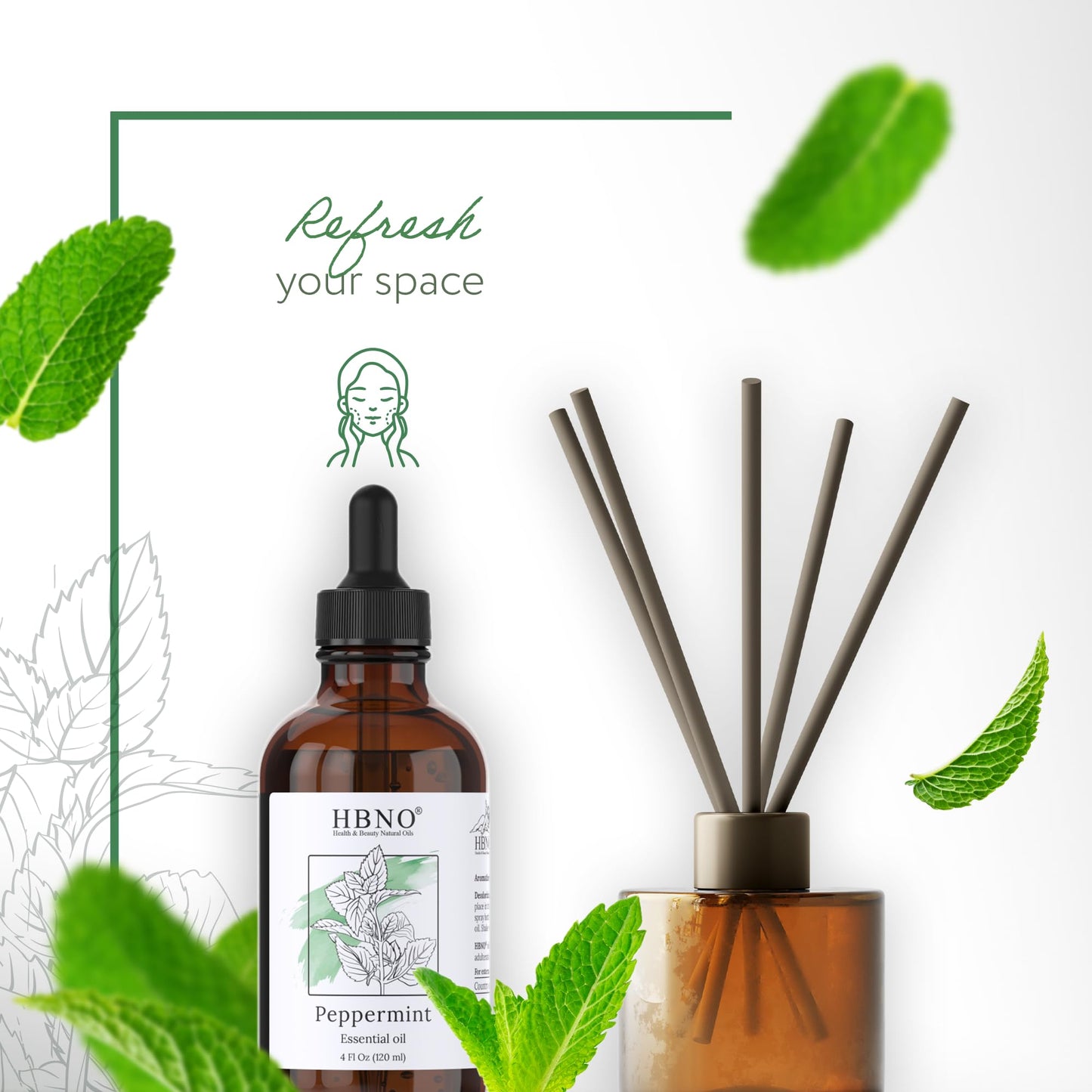 HBNO California Peppermint Essential Oil 4 fl oz (120 ml) – Premium Grade, Natural Peppermint Oil for Hair, Skin & Scalp Care | Diffusers, Massage & Aromatherapy