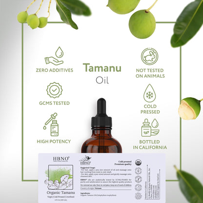 HBNO California Bottled Organic Tamanu Oil 4 oz (120ml) – USDA Certified Organic, Cold-Pressed Carrier Oil