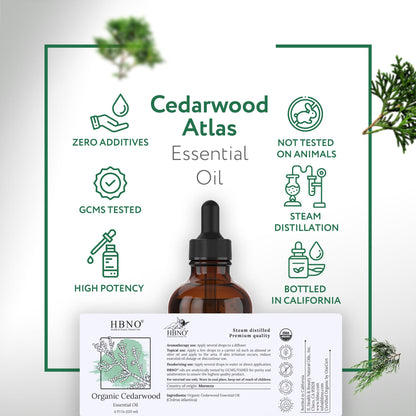 HBNO Cedarwood Essential Oil – 4 oz (120 ml) – USDA Organic