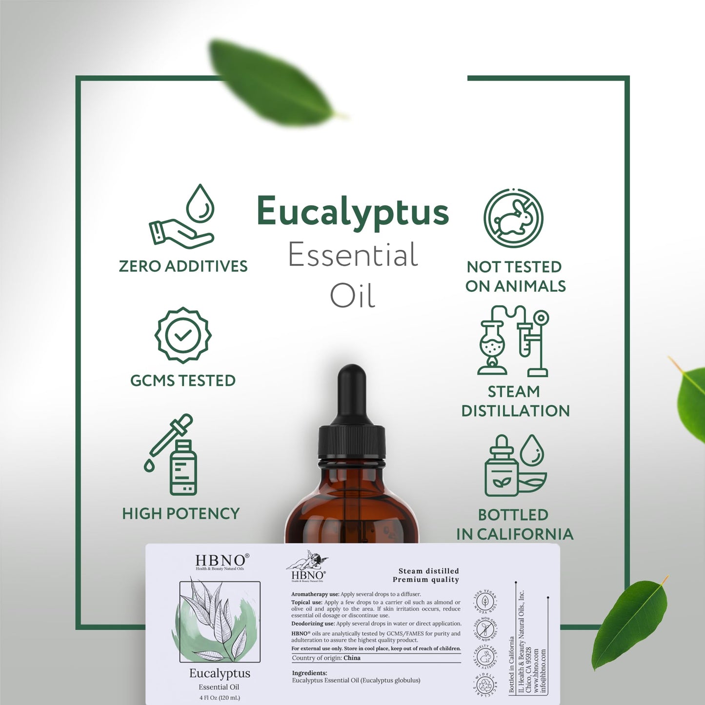 HBNO California Eucalyptus Essential Oil 4 fl oz for Diffuser | Aromatherapy & DIY