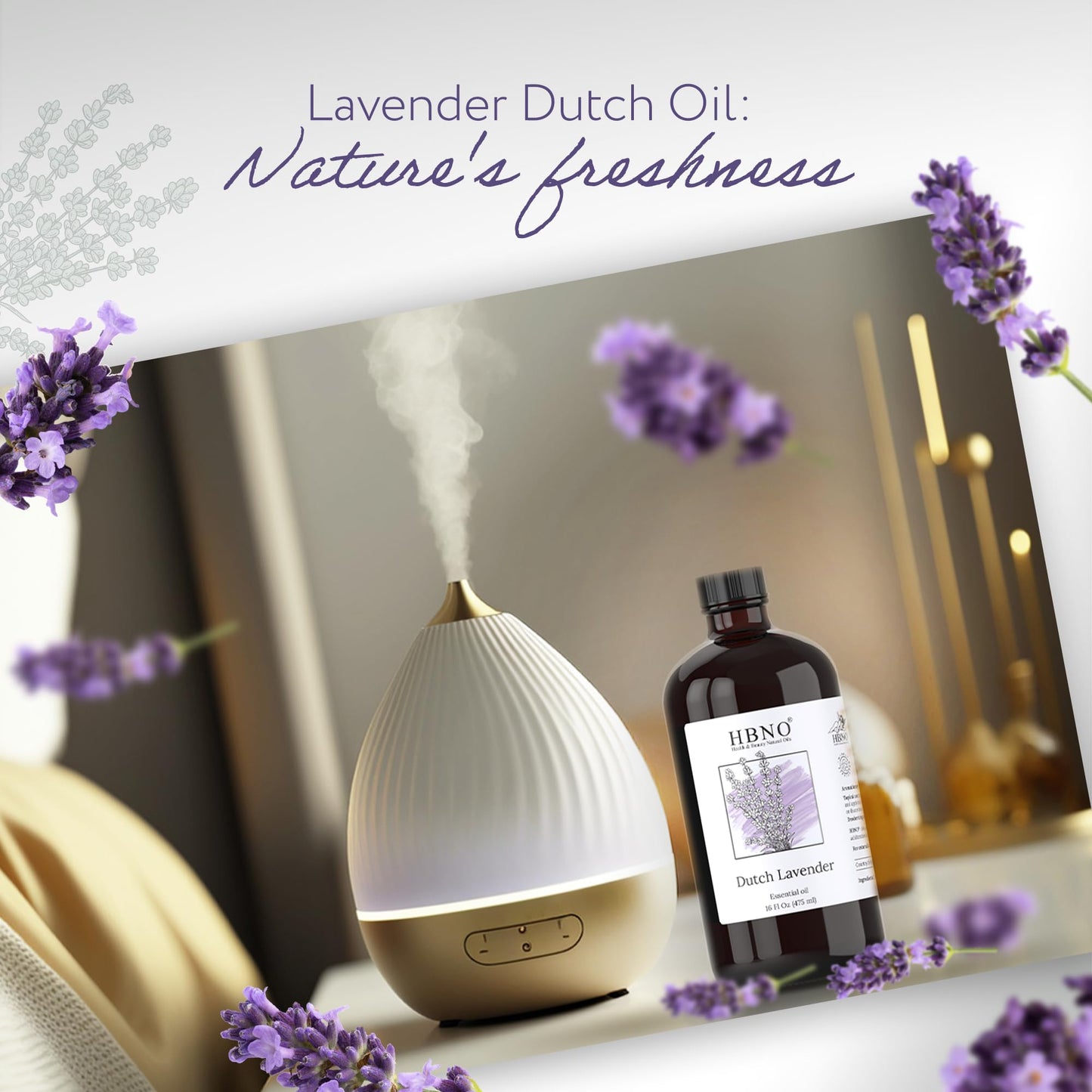 HBNO Lavender Dutch Oil - 16 oz (475 ml) Glass Bottle | Hexane-Free, Cruelty-Free