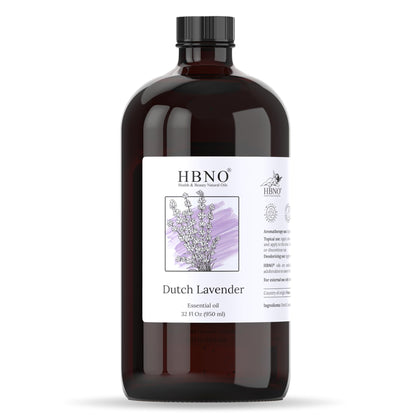 HBNO Lavender Dutch Oil - 32 oz (950 ml) Large Size - Ideal for Shampoos, Conditioners, Mouth Washes, Face Wash, Lotions, and Skin Care (Glass Bottle)