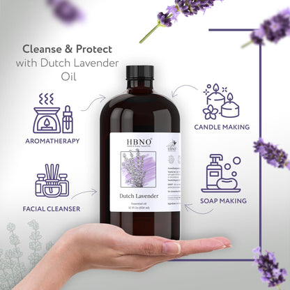 HBNO Lavender Dutch Oil - 32 oz (950 ml) Large Size - Ideal for Shampoos, Conditioners, Mouth Washes, Face Wash, Lotions, and Skin Care (Glass Bottle)