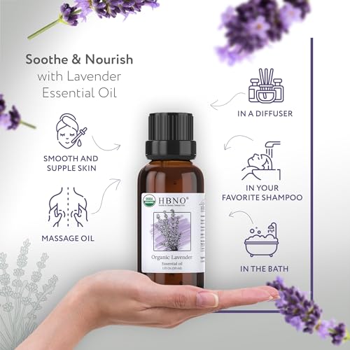 HBNO California Organic Lavender Essential Oil – 1 fl oz (30ml) | USDA Certified Organic