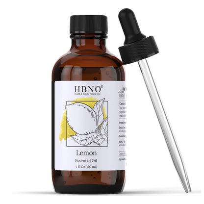 HBNO California Bottled Lemon Essential Oil 4 oz (120 ml) - Premium Grade, Cold-Pressed, Ideal for Cleaning