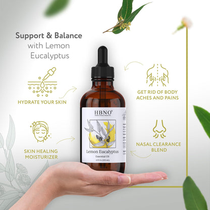 HBNO Lemon Eucalyptus Essential Oil - 4 oz (120 ml) - Natural | Cleaning, Aromatherapy & DIY
