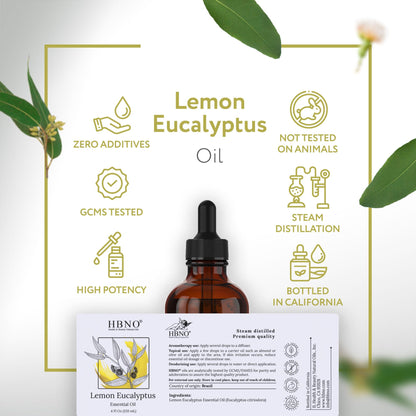HBNO Lemon Eucalyptus Essential Oil - 4 oz (120 ml) - Natural | Cleaning, Aromatherapy & DIY