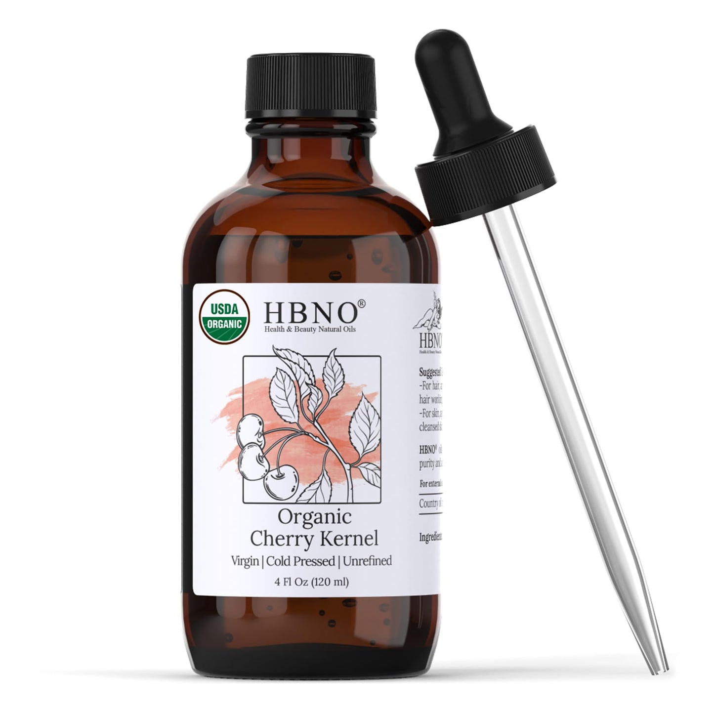HBNO Organic Cherry Kernel Oil - 4 OZ | Cold-Pressed Carrier Oil for Skin, Hair & DIY