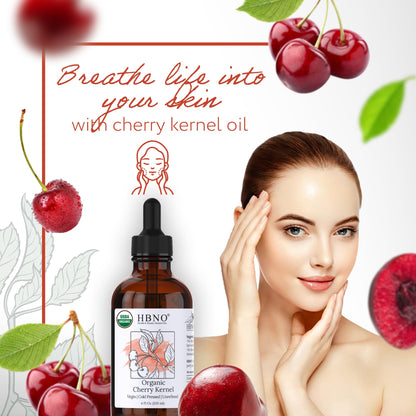 HBNO Organic Cherry Kernel Oil - 4 OZ | Cold-Pressed Carrier Oil for Skin, Hair & DIY