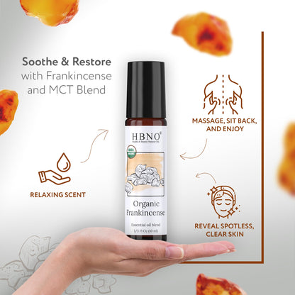 HBNO Organic Frankincense Roll-On - 10 ml Travel Size, USDA Organic, MCT Oils