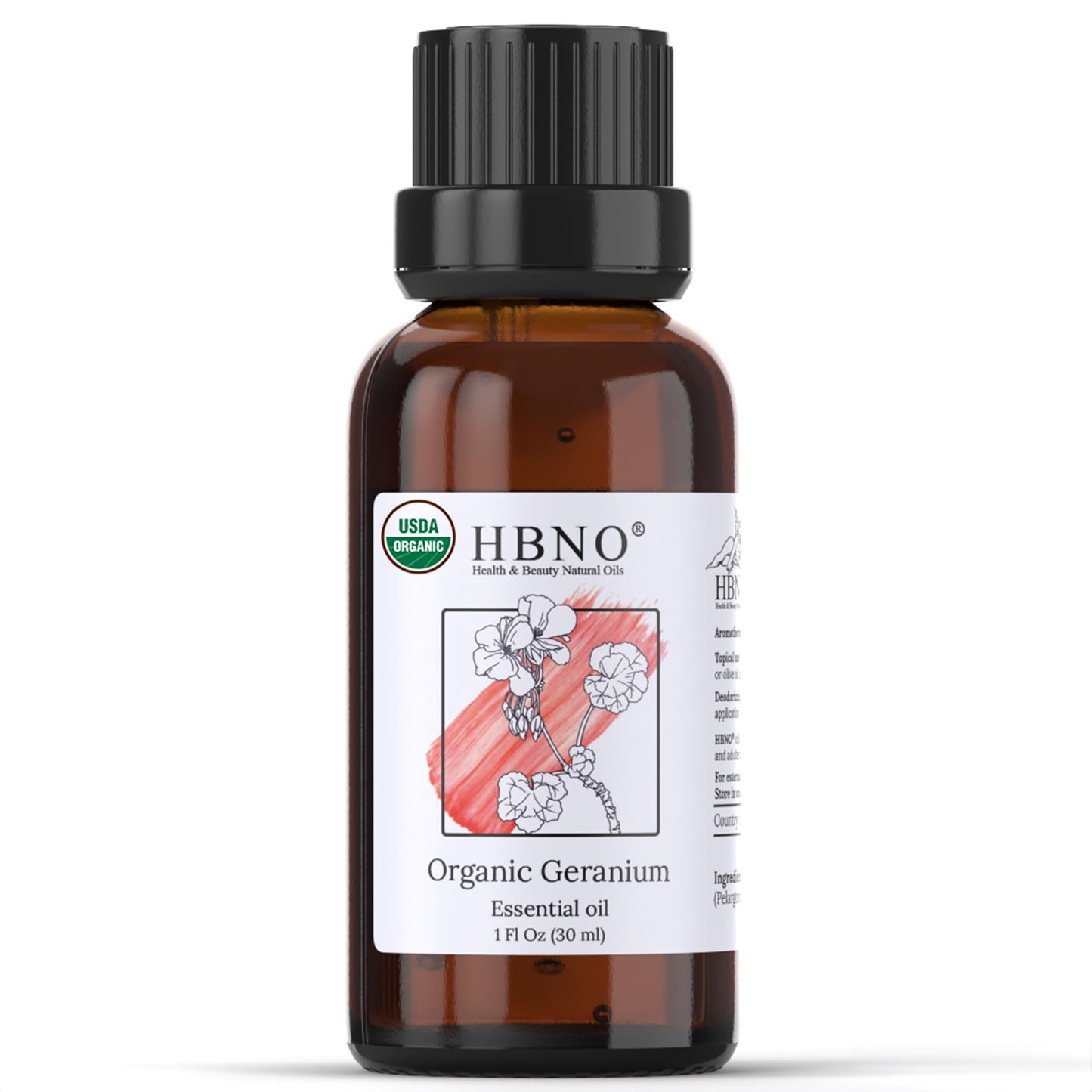 HBNO Organic Geranium Essential Oil - 1 oz (30 ml) | USDA Certified Organic