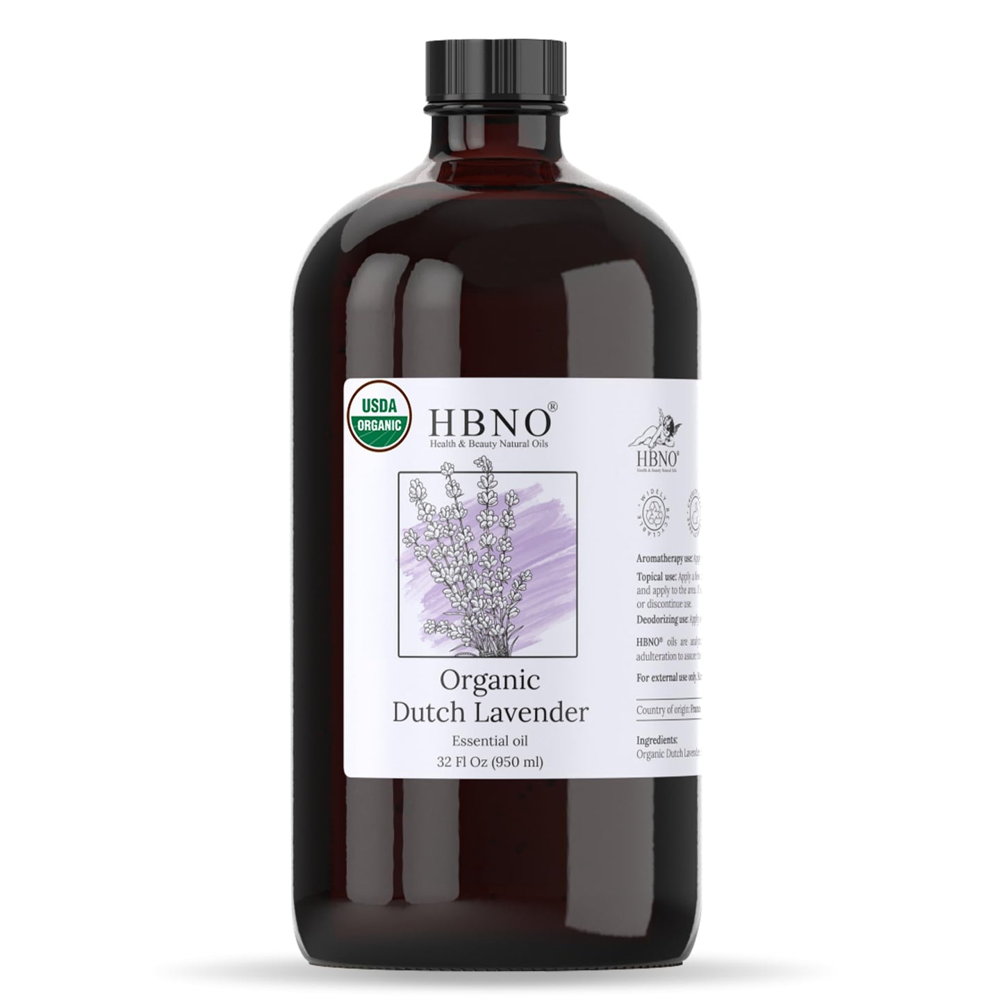 HBNO Organic Lavender Dutch Oil - 32 oz Glass Bottle, USDA Organic