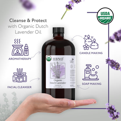 HBNO Organic Lavender Dutch Oil - 32 oz Glass Bottle, USDA Organic