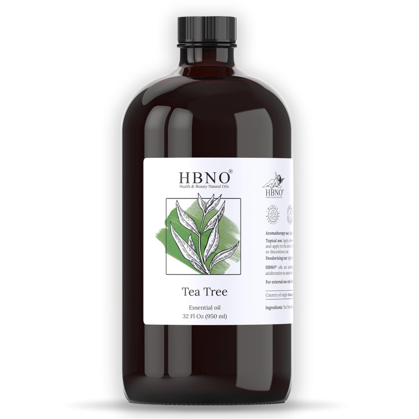 HBNO Tea Tree Oil 32 oz (950 ml) Glass Bottle – Diffusers, Cleaning, Deodorizers & Flavoring