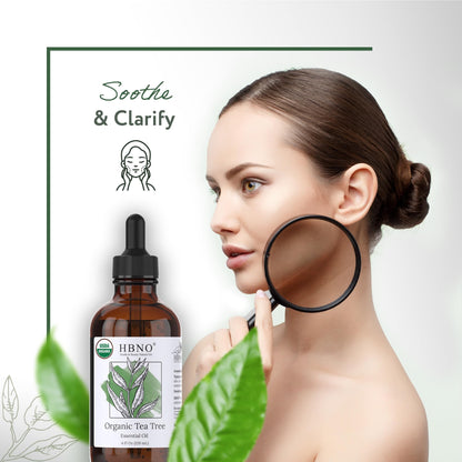 HBNO California Organic Tea Tree Oil for Skin & Hair - 4 fl oz (120 ml) | USDA Certified Organic