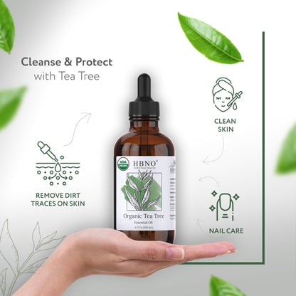 HBNO California Organic Tea Tree Oil for Skin & Hair - 4 fl oz (120 ml) | USDA Certified Organic