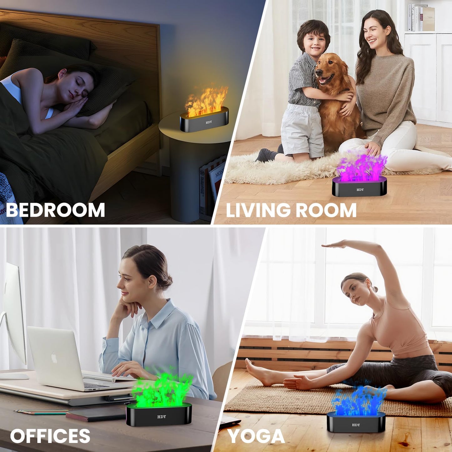 HDY 7 Color Flame Ultrasonic Humidifier | LED Diffuser, 150ml, Auto Shut-Off (Glossy Black)