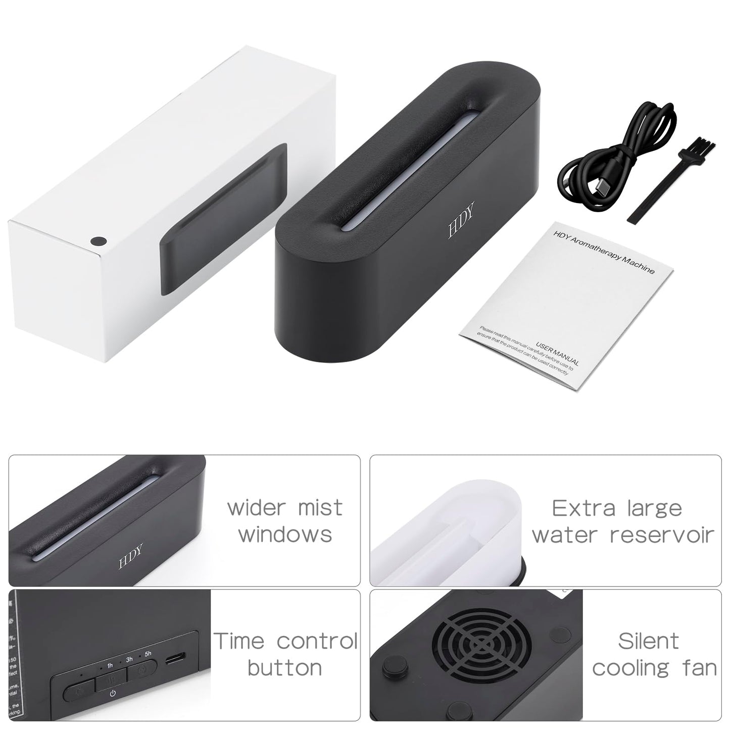 HDY 7 Color Flame Ultrasonic Humidifier | LED Diffuser, 150ml, Auto Shut-Off (Glossy Black)