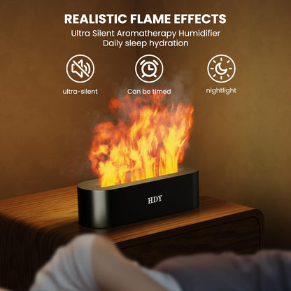 HDY 7 Color Flame Ultrasonic Humidifier | LED Diffuser, 150ml, Auto Shut-Off (Glossy Black)