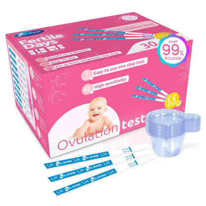 HEAL-CHECK 30 Count Ovulation Test Strips with Cups - Bulk LH Ovulation Predictor Kit