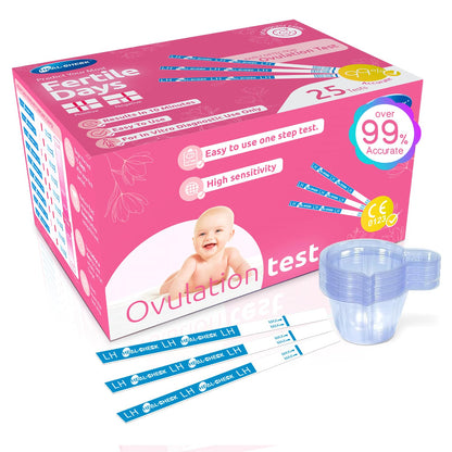 HEAL-CHECK 25 Count Ovulation Test Strips with Cups – Bulk LH Ovulation Predictor Kit for Home Fertility Testing