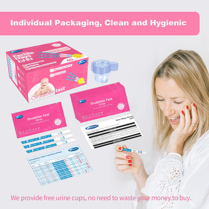 HEAL-CHECK 40 Count Ovulation Test Strips with Cups – Ovulation Predictor Kit, Bulk LH Tests for Home