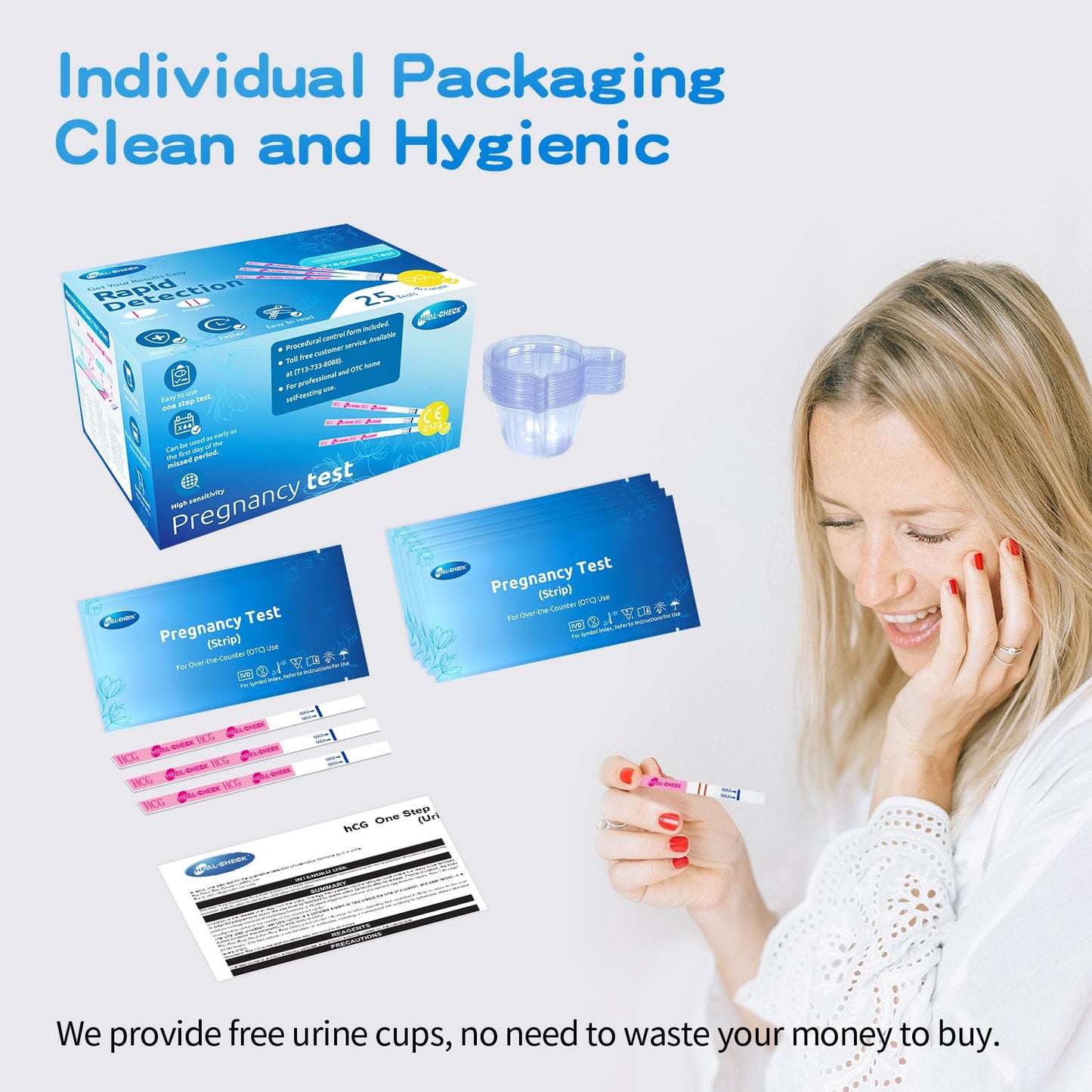 HEAL-CHECK Pregnancy Tests with Cup – Bulk 25 Count, 99% Accuracy
