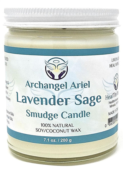Heal The Masses Lavender Sage Candle - Archangel Ariel Candle for Chakra Healing & Energy Cleansing - Reiki Charged White Sage Candle (7 oz)