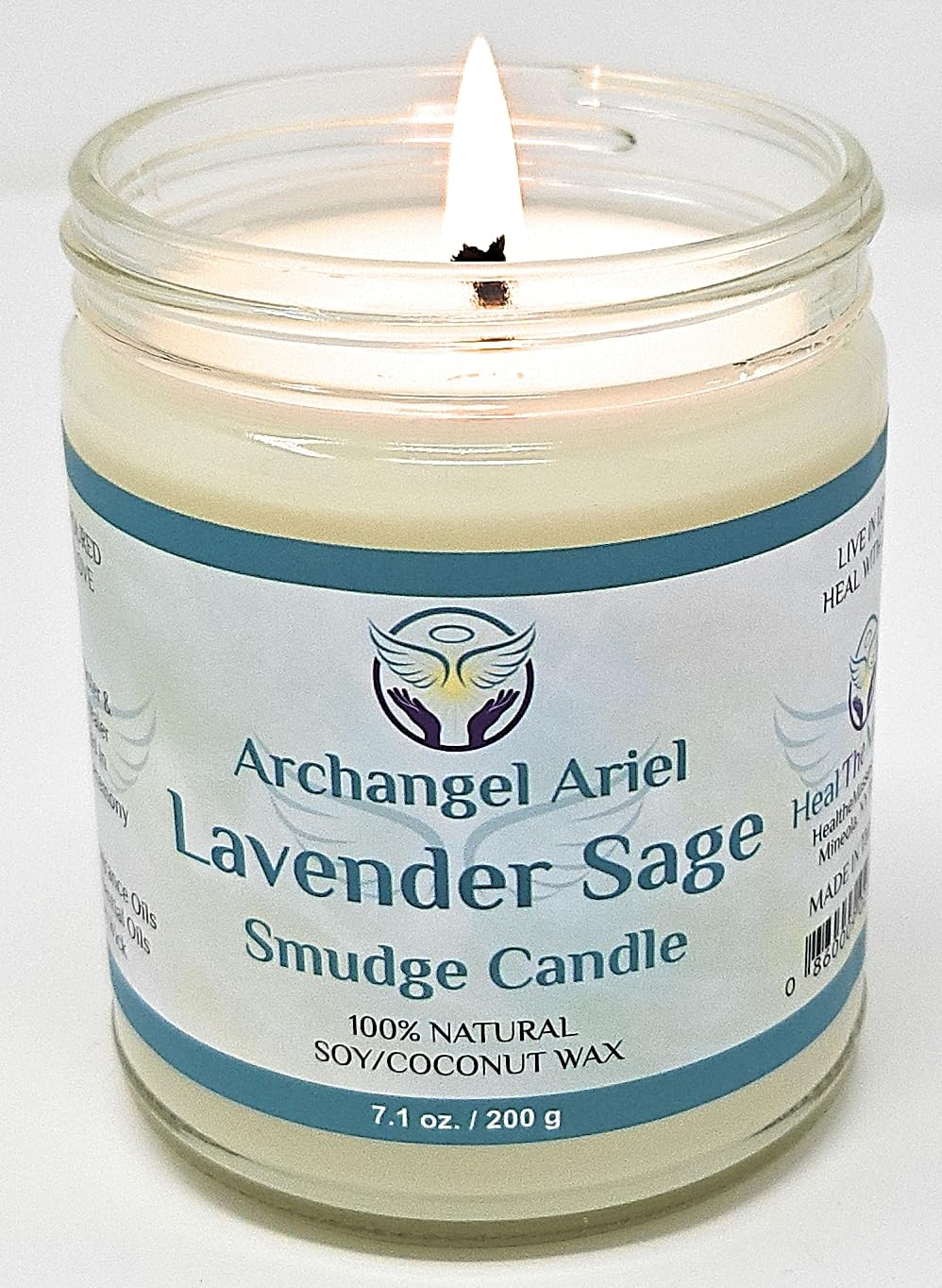 Heal The Masses Lavender Sage Candle - Archangel Ariel Candle for Chakra Healing & Energy Cleansing - Reiki Charged White Sage Candle (7 oz)