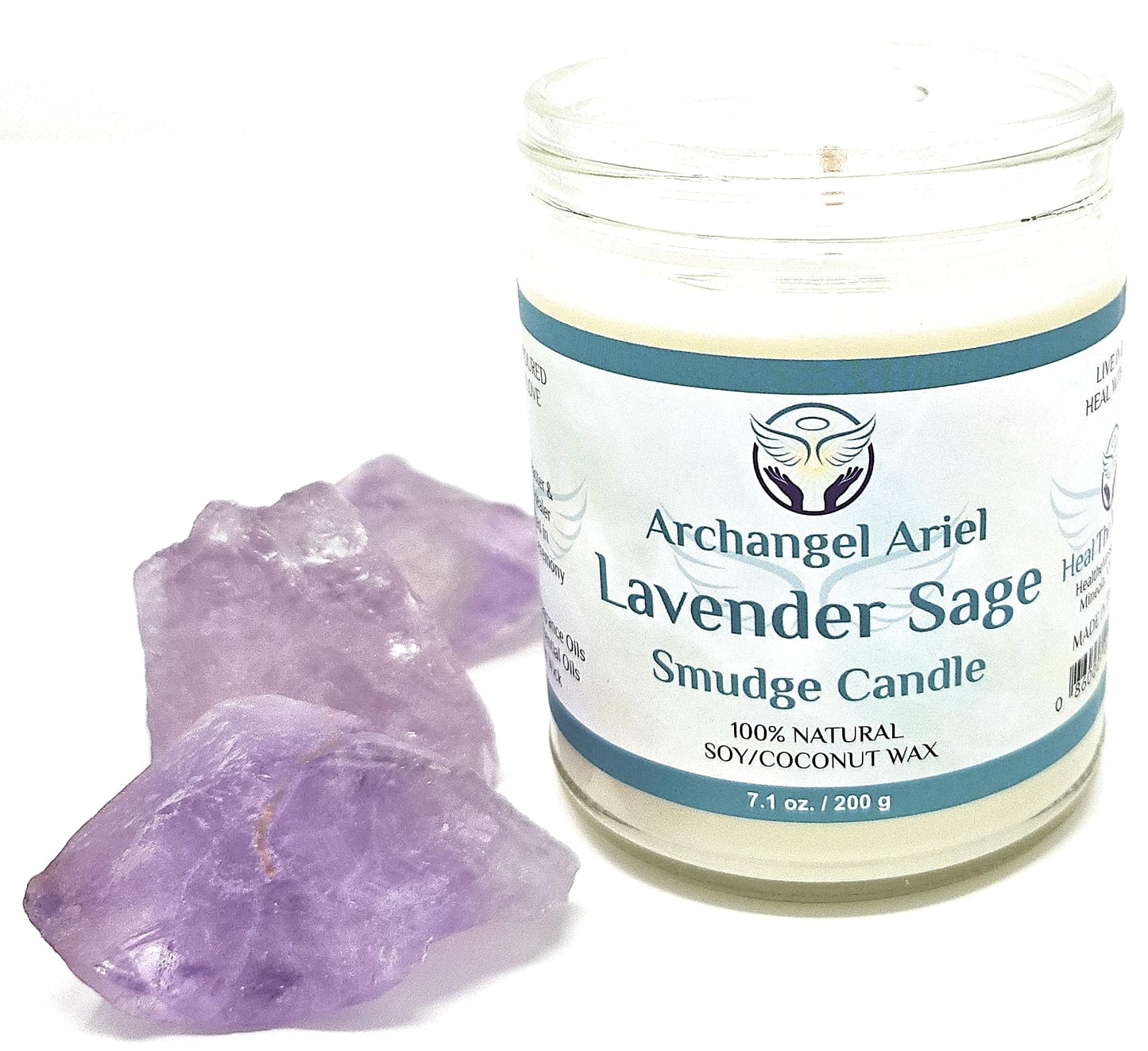 Heal The Masses Lavender Sage Candle - Archangel Ariel Candle for Chakra Healing & Energy Cleansing - Reiki Charged White Sage Candle (7 oz)