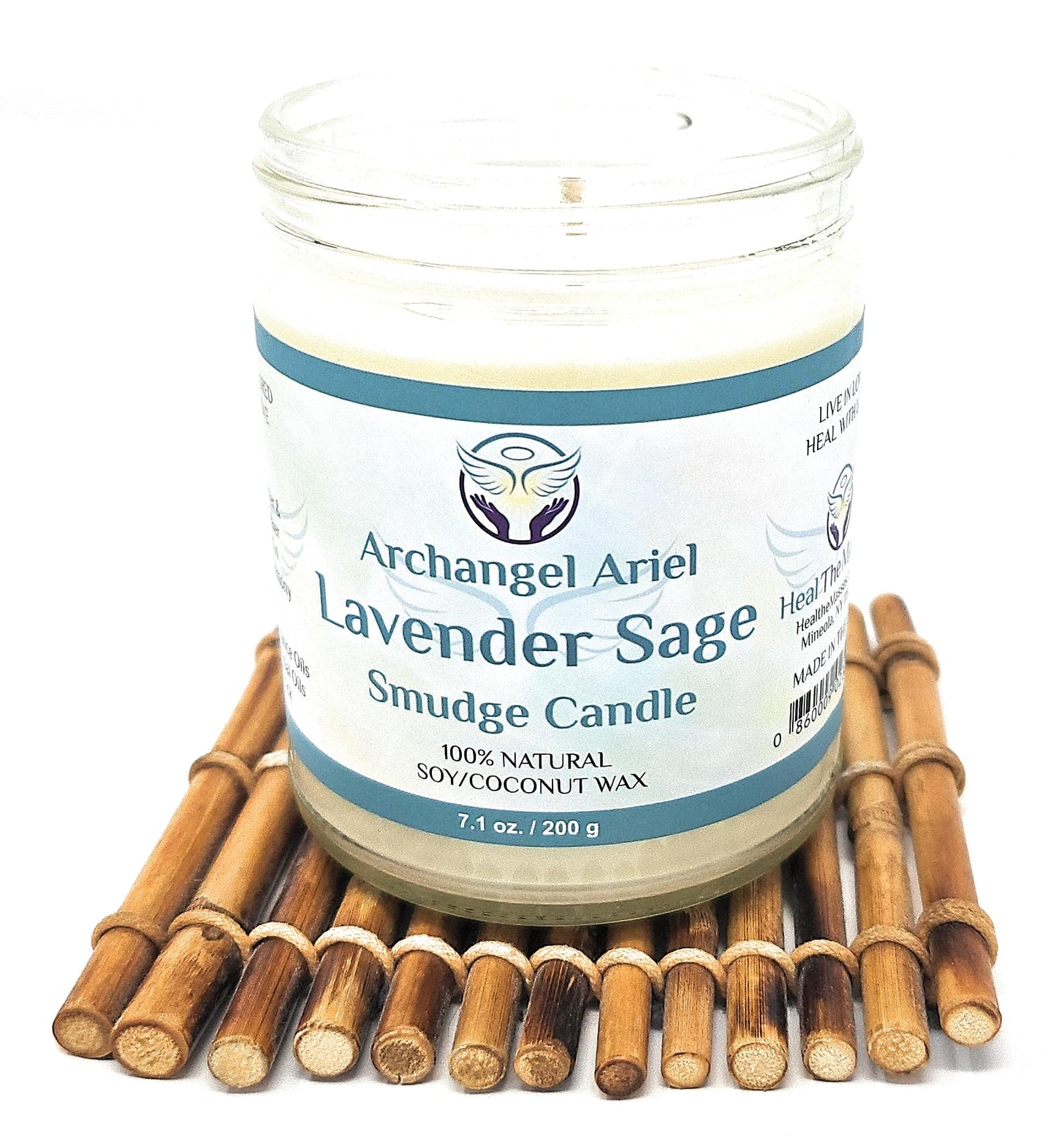 Heal The Masses Lavender Sage Candle - Archangel Ariel Candle for Chakra Healing & Energy Cleansing - Reiki Charged White Sage Candle (7 oz)
