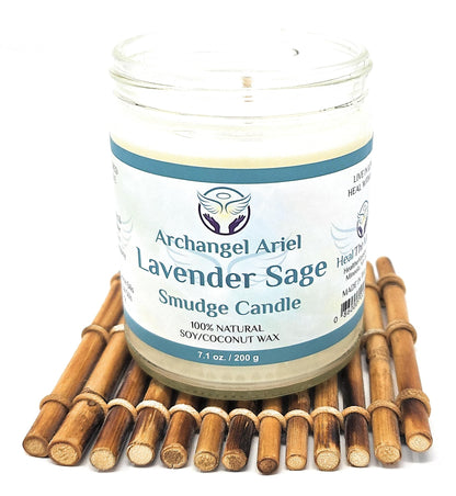 Heal The Masses Lavender Sage Candle - Archangel Ariel Candle for Chakra Healing & Energy Cleansing - Reiki Charged White Sage Candle (7 oz)