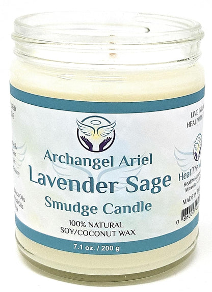 Heal The Masses Lavender Sage Candle - Archangel Ariel Candle for Chakra Healing & Energy Cleansing - Reiki Charged White Sage Candle (7 oz)