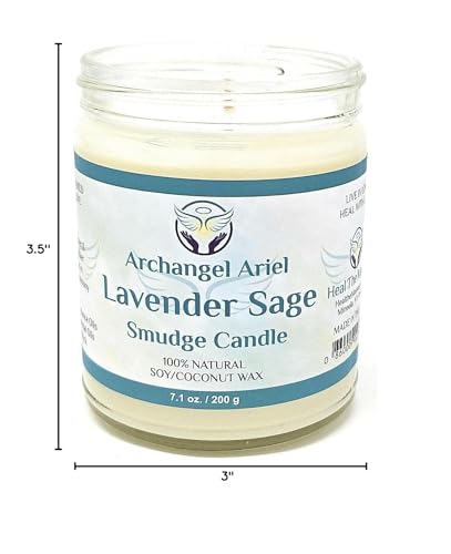 Heal The Masses Lavender Sage Candle - Archangel Ariel Candle for Chakra Healing & Energy Cleansing - Reiki Charged White Sage Candle (7 oz)