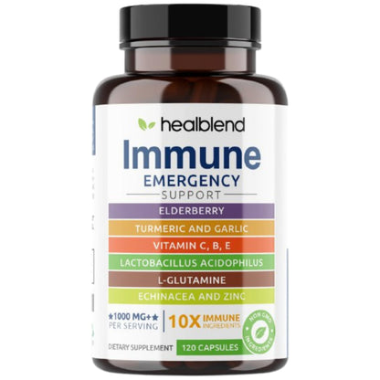 HealBlend 10 in 1 Immune Support Supplement Booster – Elderberry, Zinc, Echinacea, Turmeric, Probiotics | Adults 120 Capsules